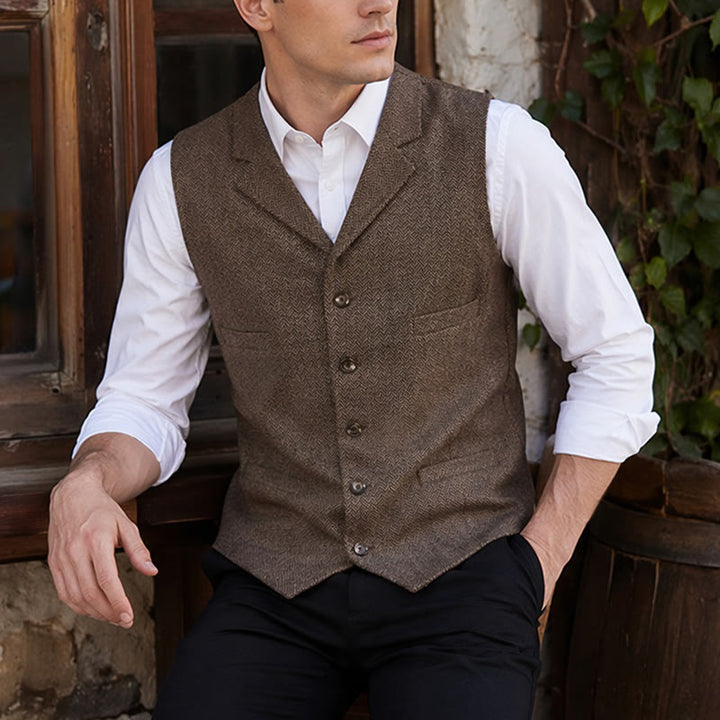 Gilet da abito da uomo a spina di pesce con catena decorativa - Marrone scuro - 4XL - image 0