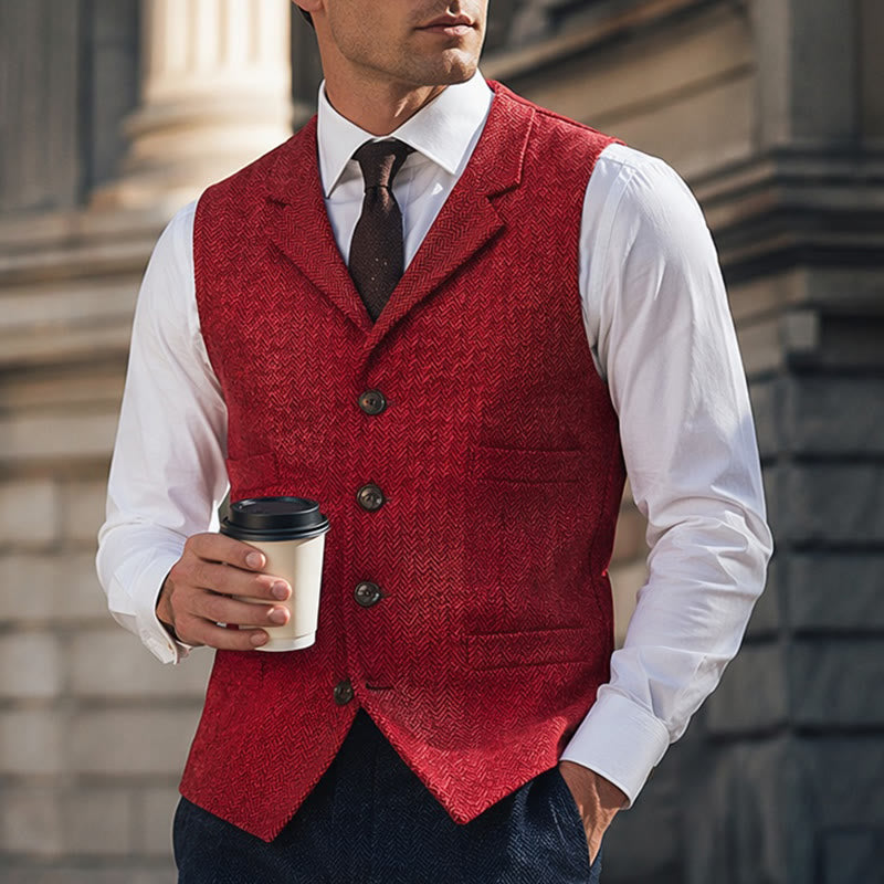 Gilet da abito da uomo a spina di pesce con catena decorativa - Rosso - 4XL - image 6