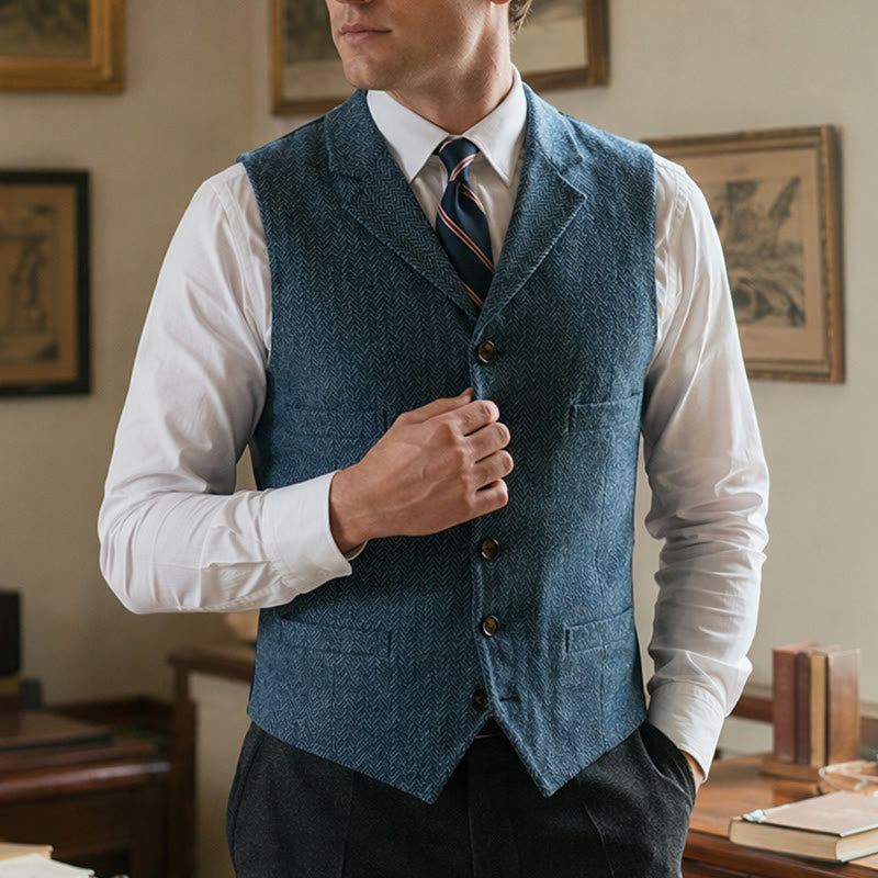 Gilet da abito da uomo a spina di pesce con catena decorativa - Azzurro chiaro - 4XL - image 9