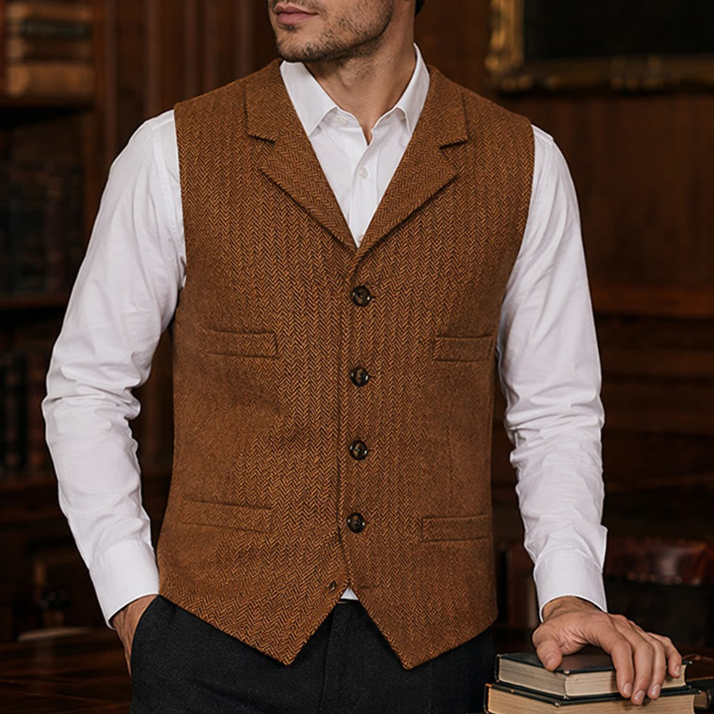 Gilet da abito da uomo a spina di pesce con catena decorativa - Arancia - 4XL - image 7