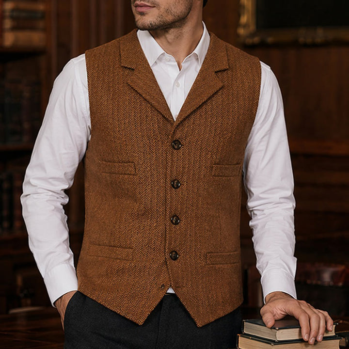 Gilet da abito da uomo a spina di pesce con catena decorativa - Arancia - 4XL - image 7