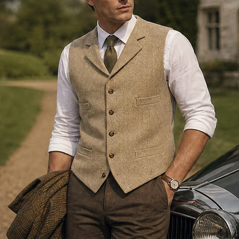 Gilet da abito da uomo a spina di pesce con catena decorativa - Champagne - 4XL - image 13