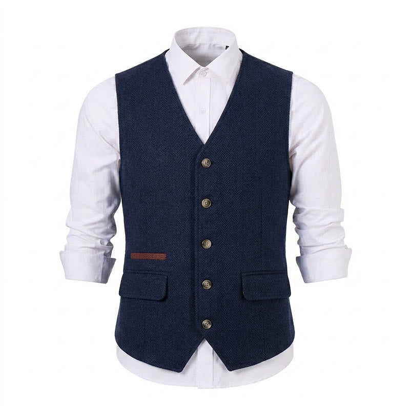 Gilet da uomo in tessuto a spina di pesce, spesso e casual, in stile britannico. - image 25