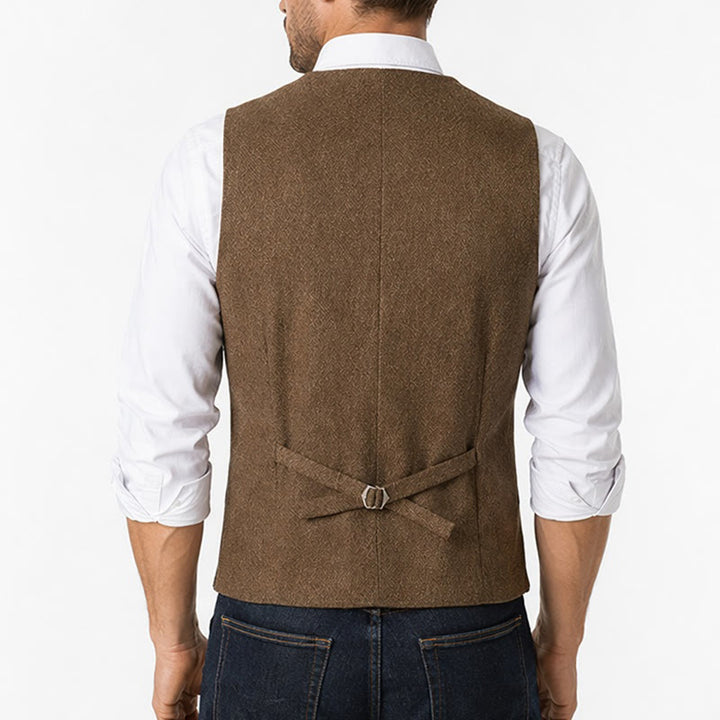 Gilet da uomo in tessuto a spina di pesce, spesso e casual, in stile britannico. - image 3