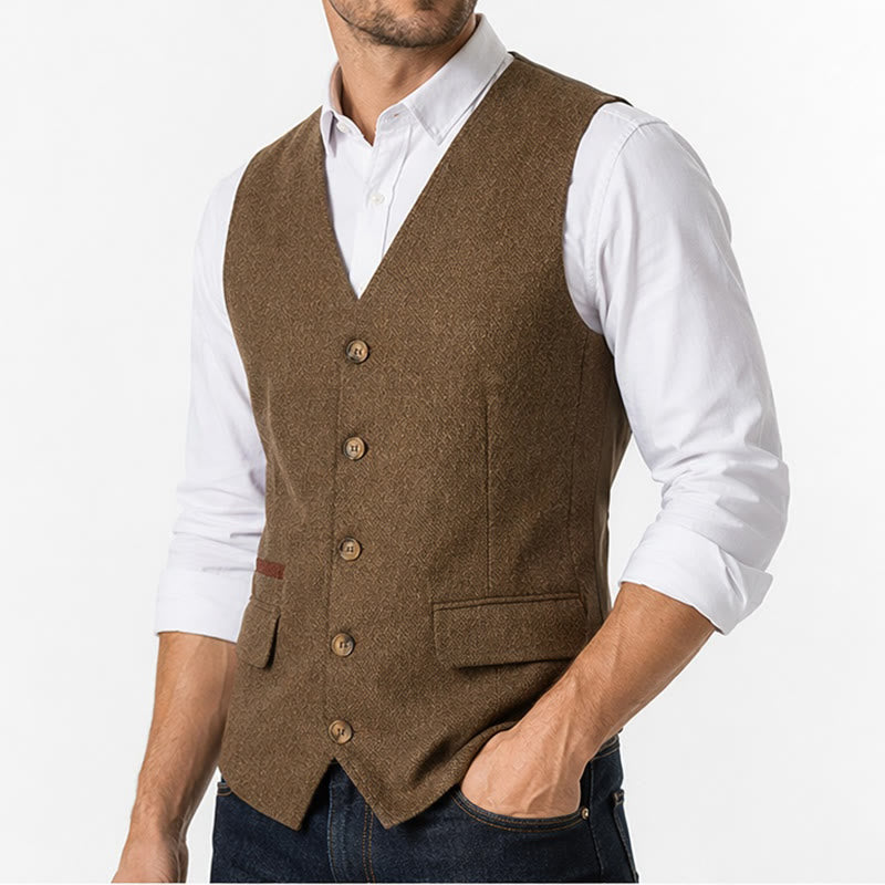 Gilet da uomo in tessuto a spina di pesce, spesso e casual, in stile britannico. - image 2
