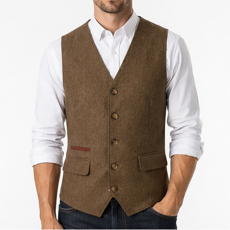 Gilet da uomo in tessuto a spina di pesce, spesso e casual, in stile britannico. - image 1
