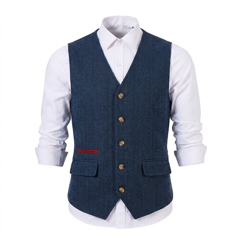 Gilet da uomo in tessuto a spina di pesce, spesso e casual, in stile britannico. - image 35