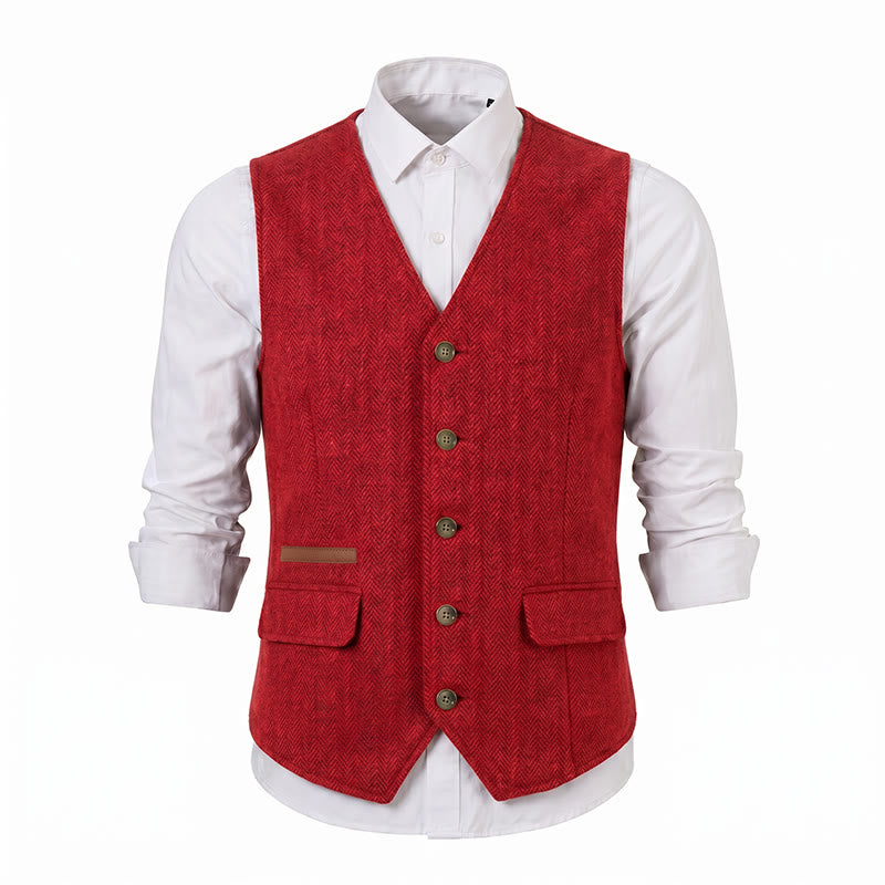 Gilet da uomo in tessuto a spina di pesce, spesso e casual, in stile britannico. - image 29