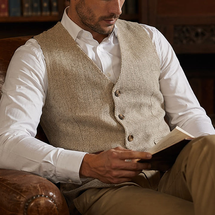 Gilet da uomo in tessuto a spina di pesce, spesso e casual, in stile britannico. - Champagne - 3XL - image 13