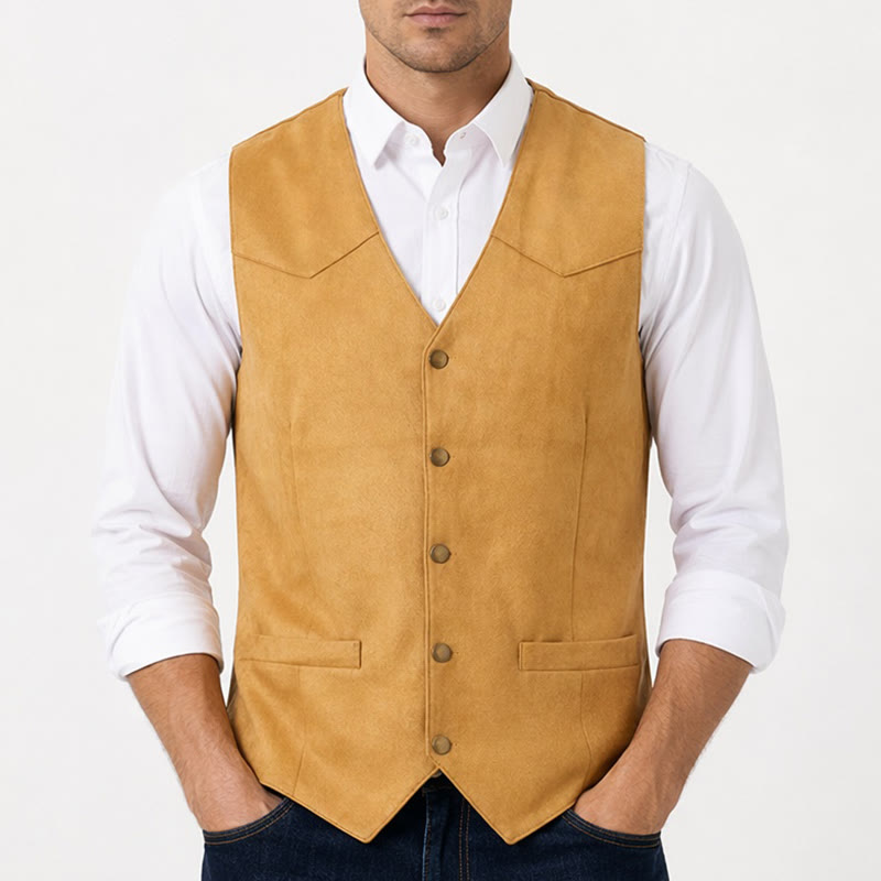 Gilet da uomo casual in stile western effetto camoscio, ideale da indossare a strati. - image 1
