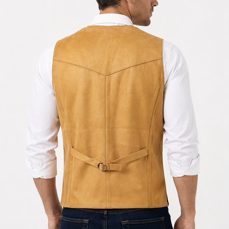 Gilet da uomo casual in stile western effetto camoscio, ideale da indossare a strati. - image 3