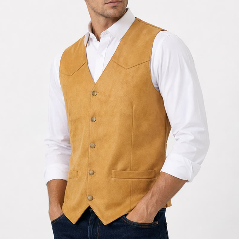 Gilet da uomo casual in stile western effetto camoscio, ideale da indossare a strati. - image 2