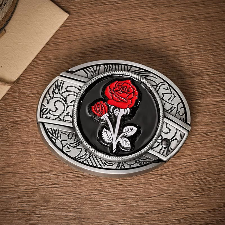 Cintura in pelle con fibbia a scomparsa a forma di rosa rossa romantica fai-da-te con coltello pieghevole. - image 10