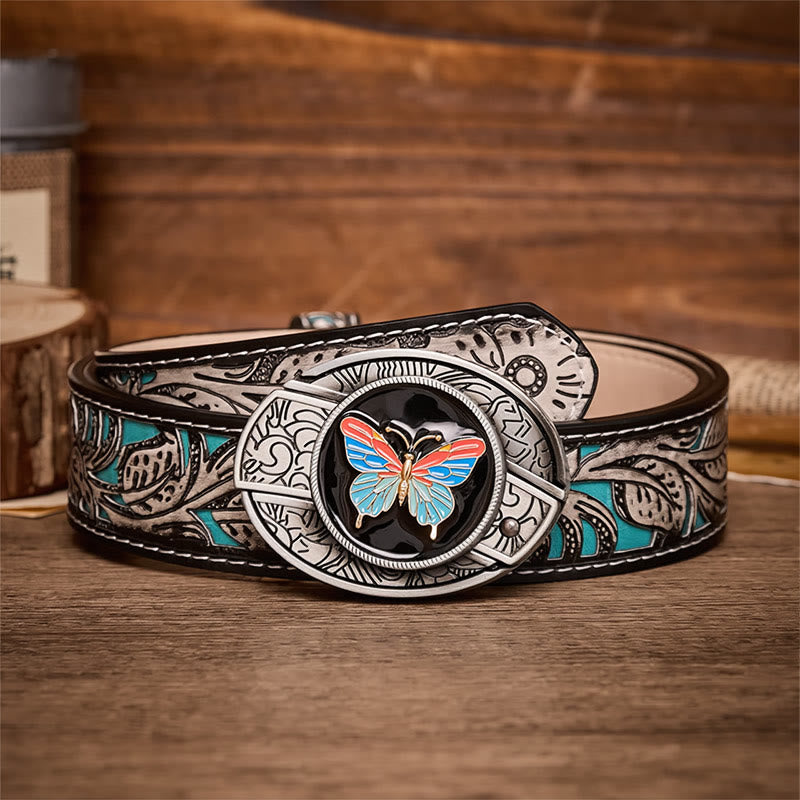 Cintura in pelle con fibbia a scomparsa a forma di farfalla colorata fai-da-te con coltello pieghevole. - Farfalla - Cintura grigia a fiori - 42 - image 8