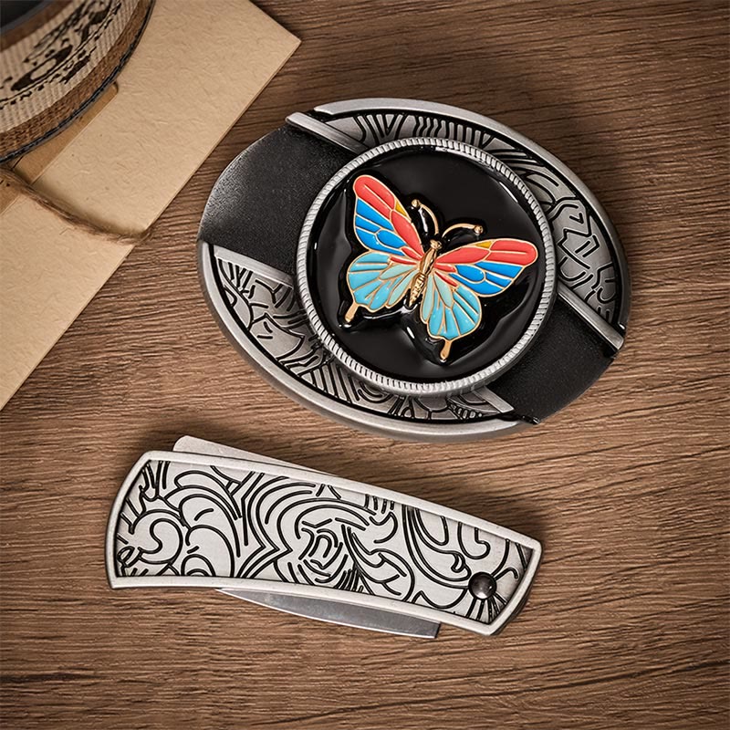 Cintura in pelle con fibbia a scomparsa a forma di farfalla colorata fai-da-te con coltello pieghevole. - image 9