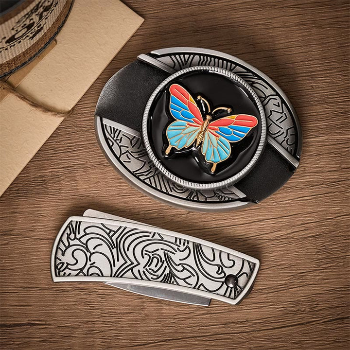 Cintura in pelle con fibbia a scomparsa a forma di farfalla colorata fai-da-te con coltello pieghevole. - image 9