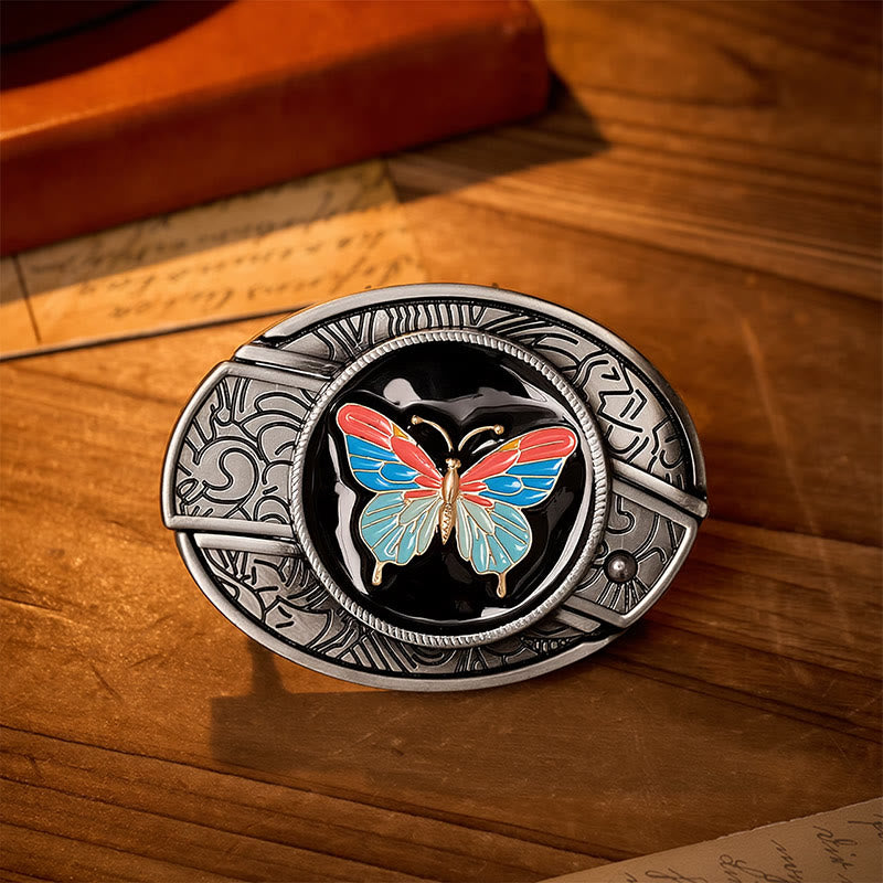 Cintura in pelle con fibbia a scomparsa a forma di farfalla colorata fai-da-te con coltello pieghevole. - Farfalla - Senza cintura - Cintura non inclusa - image 0