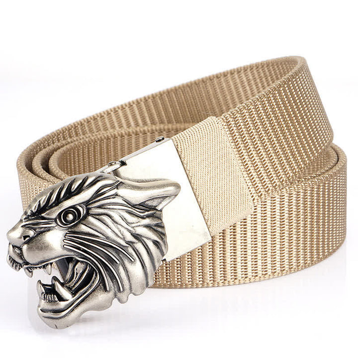 Cintura in nylon con testa di tigre ruggente da uomo - Beige / Argento - 48" - image 21