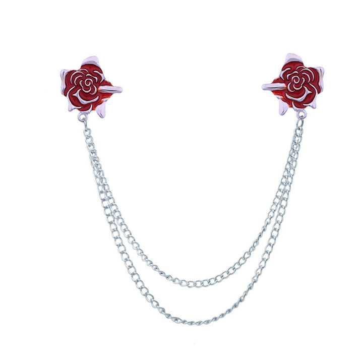 Spilla gotica a catena con motivo a spina di rosa per camicia - Rosso e argento - image 10