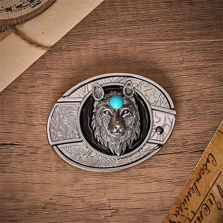 Cintura in pelle con fibbia a coltello pieghevole nascosto fai-da-te Turquoise Wolf - image 10