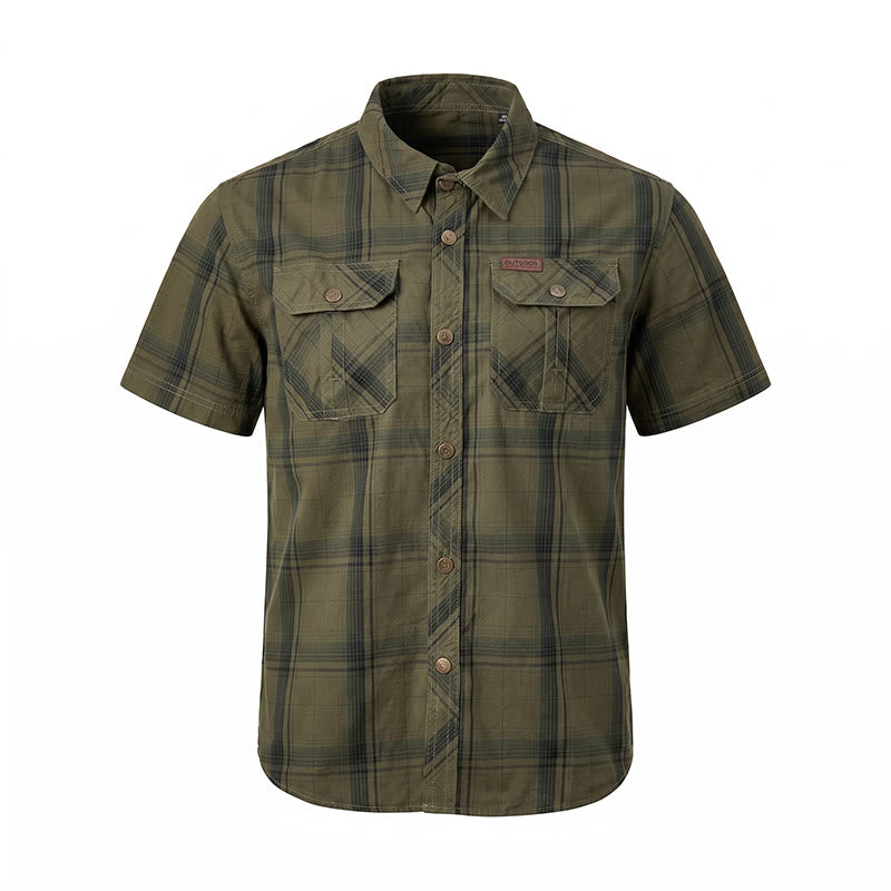 Camicia da uomo vintage a quadri con tasche a patta sul petto - image 11