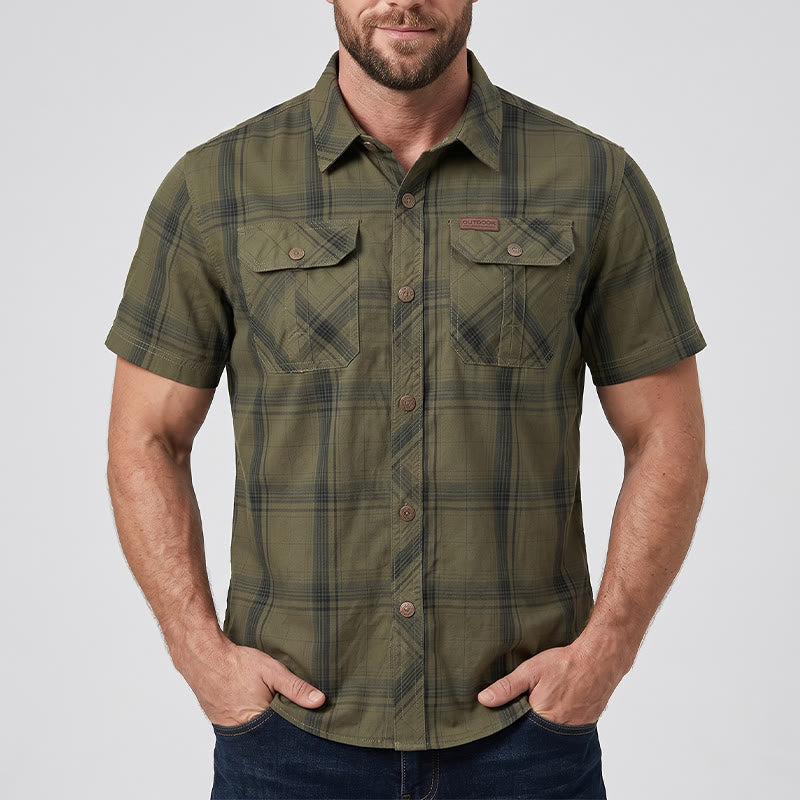 Camicia da uomo vintage a quadri con tasche a patta sul petto - image 1