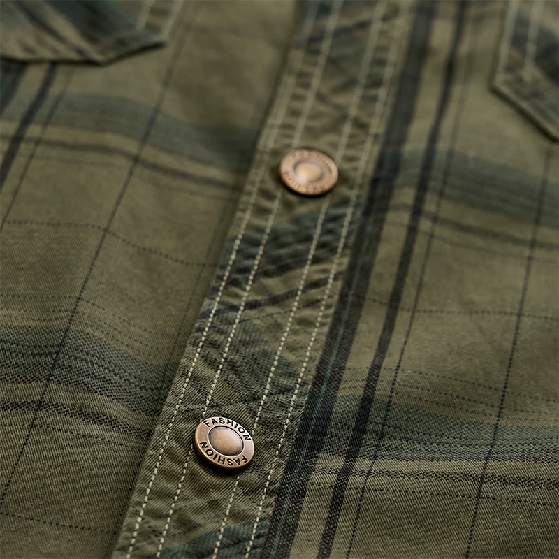 Camicia da uomo vintage a quadri con tasche a patta sul petto - image 8