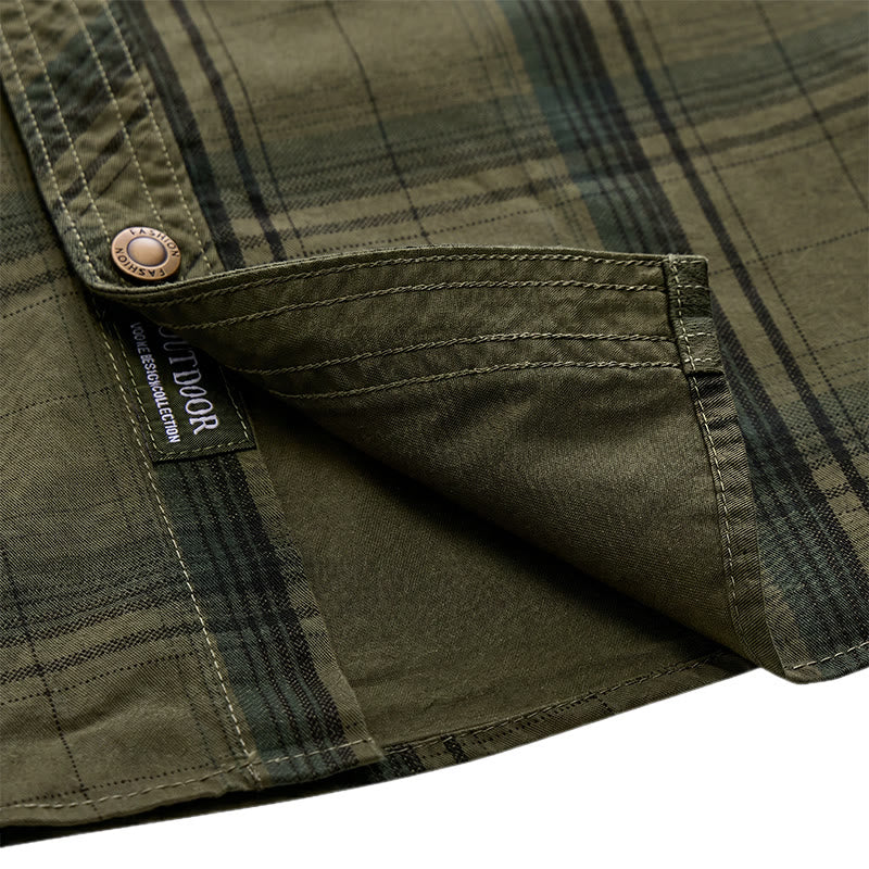 Camicia da uomo vintage a quadri con tasche a patta sul petto - image 9