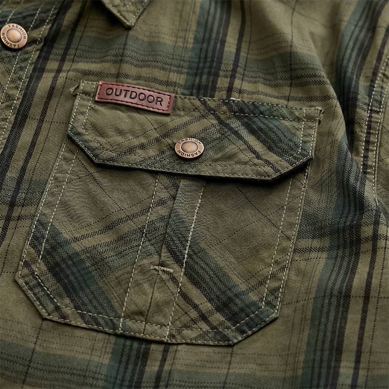 Camicia da uomo vintage a quadri con tasche a patta sul petto - image 7