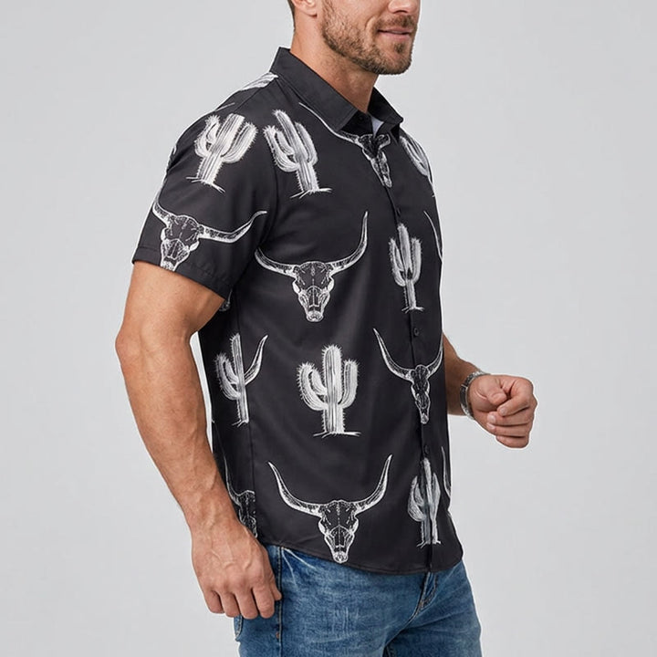 Maglietta con grafica "Bold Western Vibes" raffigurante cactus e longhorn. - image 3