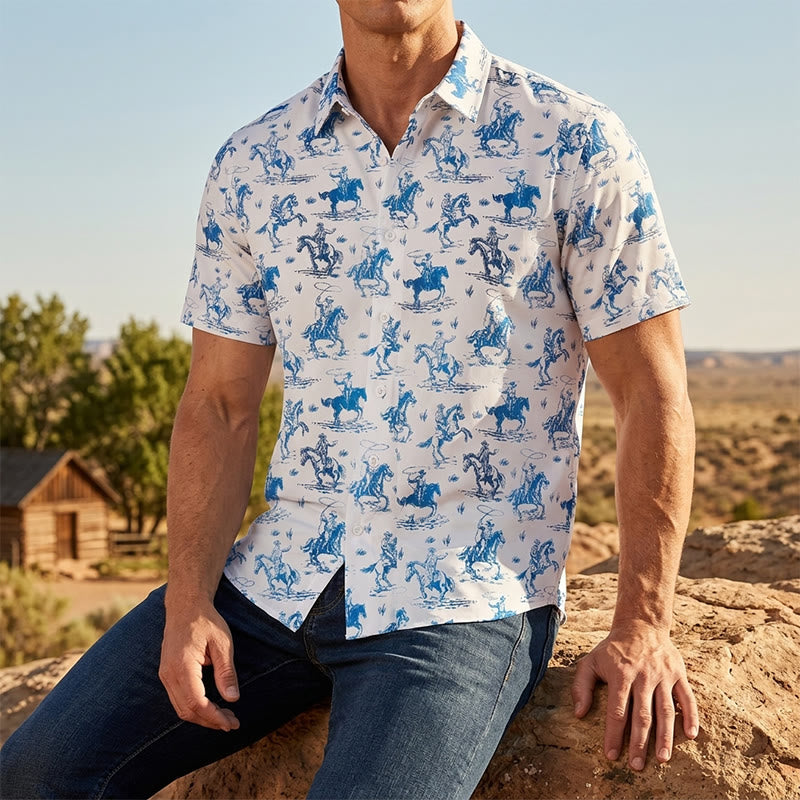 Camicia da cowboy classica "Ride Into Style" blu e bianca - Blu e bianco - 3XL - image 0
