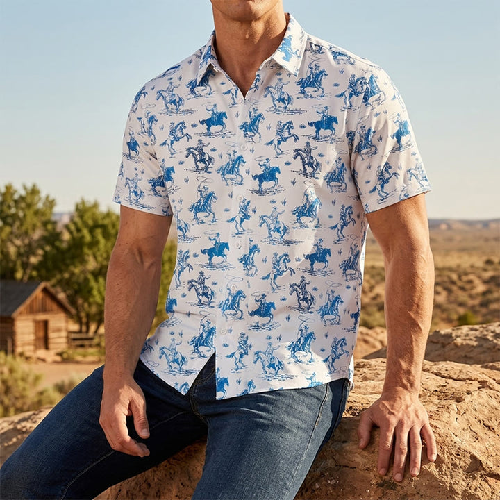 Camicia da cowboy classica "Ride Into Style" blu e bianca - Blu e bianco - 3XL - image 0