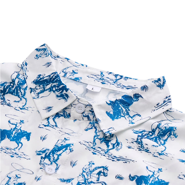 Camicia da cowboy classica "Ride Into Style" blu e bianca - image 3