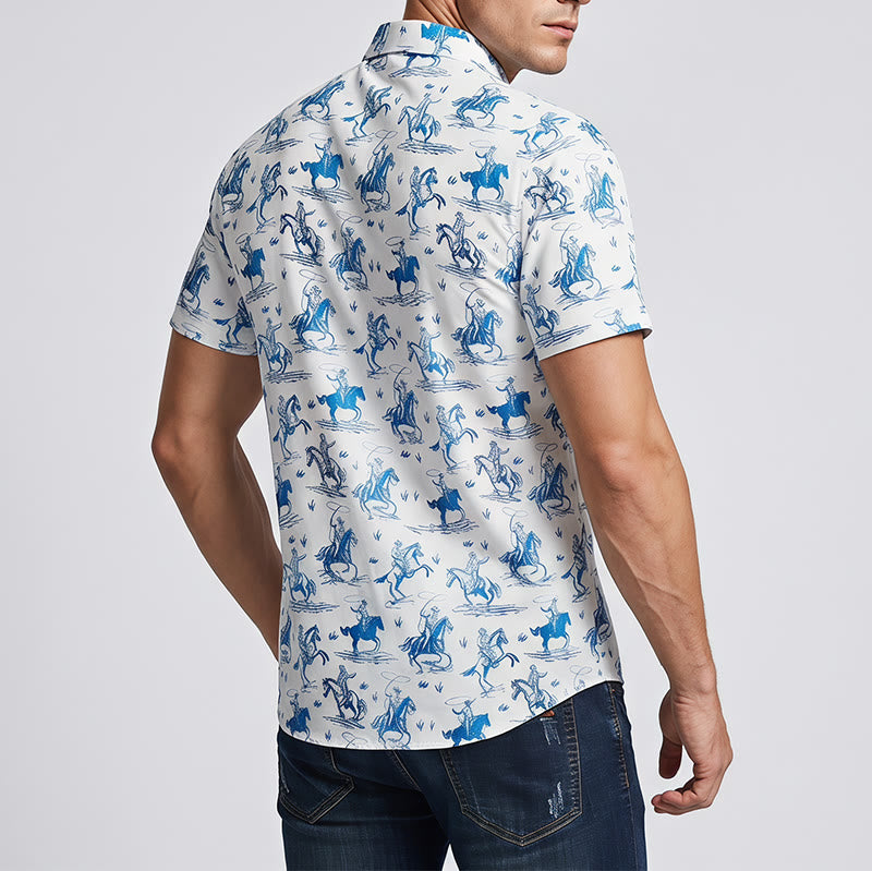 Camicia da cowboy classica "Ride Into Style" blu e bianca - image 2