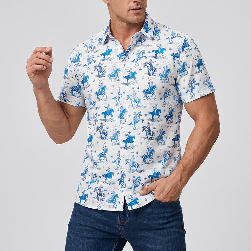 Camicia da cowboy classica "Ride Into Style" blu e bianca - image 1