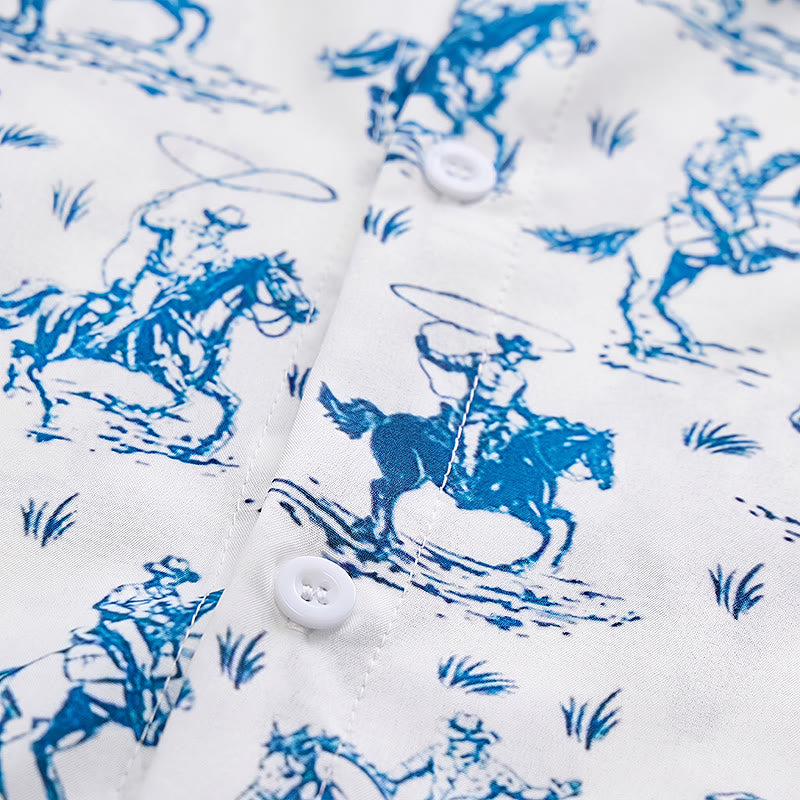 Camicia da cowboy classica "Ride Into Style" blu e bianca - image 4