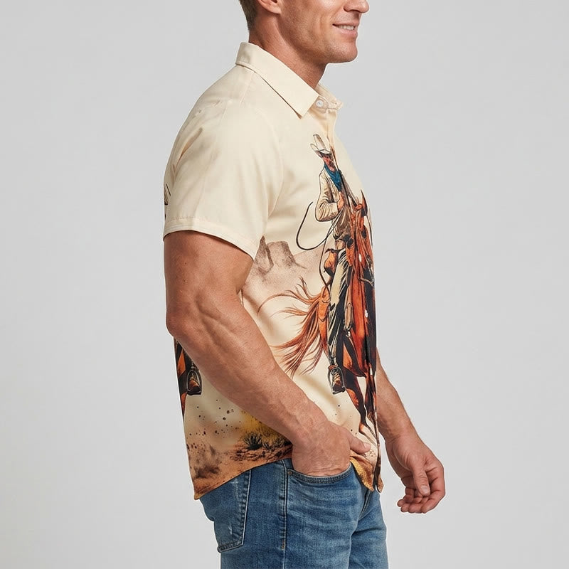 Camicia con stampa di cowboy al galoppo in stile western "Lone Rider" - image 3