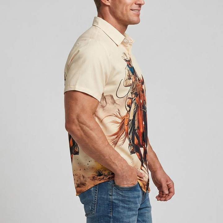 Camicia con stampa di cowboy al galoppo in stile western "Lone Rider" - image 3