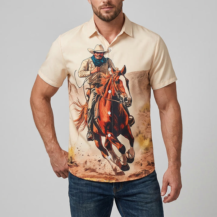 Camicia con stampa di cowboy al galoppo in stile western "Lone Rider" - image 1