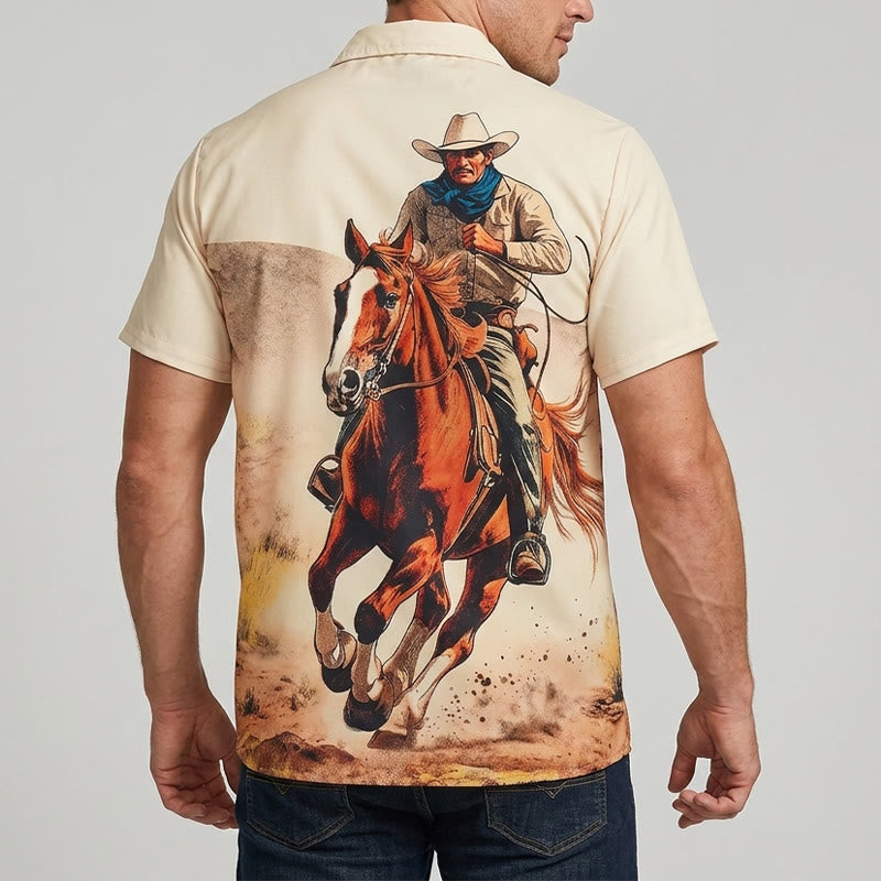Camicia con stampa di cowboy al galoppo in stile western "Lone Rider" - image 2
