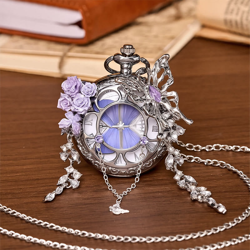 Orologio da tasca artigianale con farfalla e motivo "Giardino segreto della lavanda" - Stile n. 2 - image 1