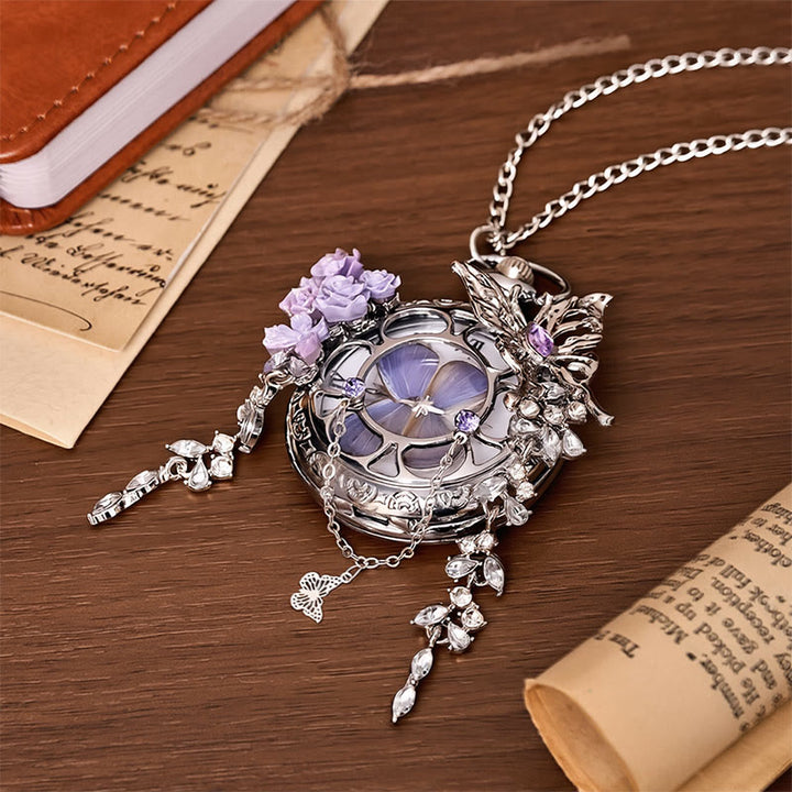 Orologio da tasca artigianale con farfalla e motivo "Giardino segreto della lavanda" - image 8