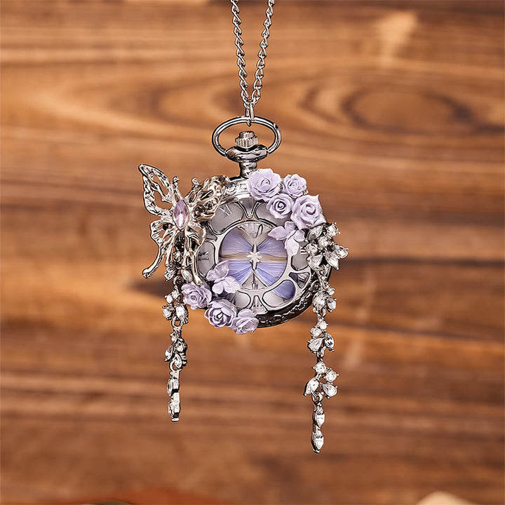 Orologio da tasca artigianale con farfalla e motivo "Giardino segreto della lavanda" - image 4