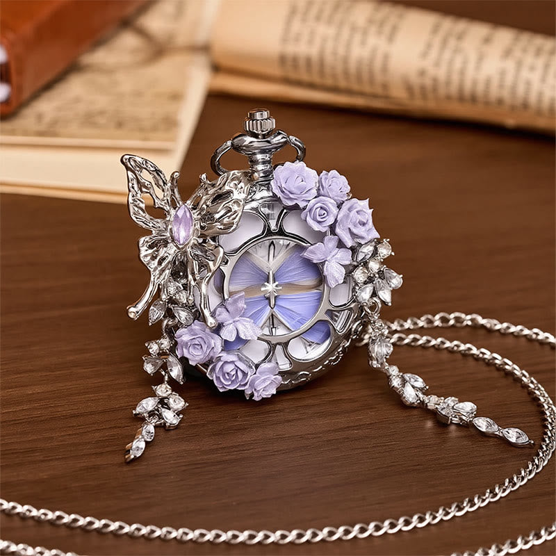 Orologio da tasca artigianale con farfalla e motivo "Giardino segreto della lavanda" - image 2