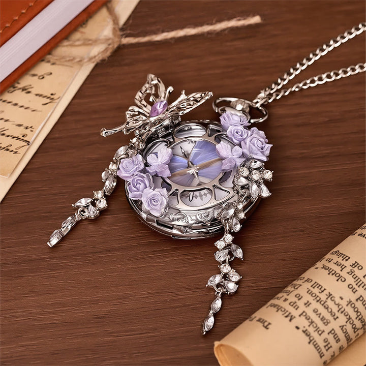 Orologio da tasca artigianale con farfalla e motivo "Giardino segreto della lavanda" - image 3