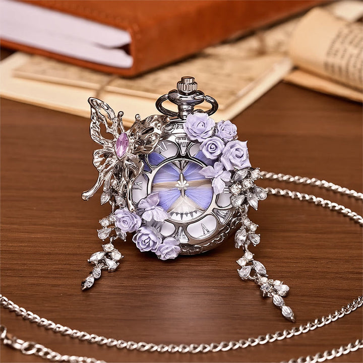 Orologio da tasca artigianale con farfalla e motivo "Giardino segreto della lavanda" - Stile n. 1 - image 0