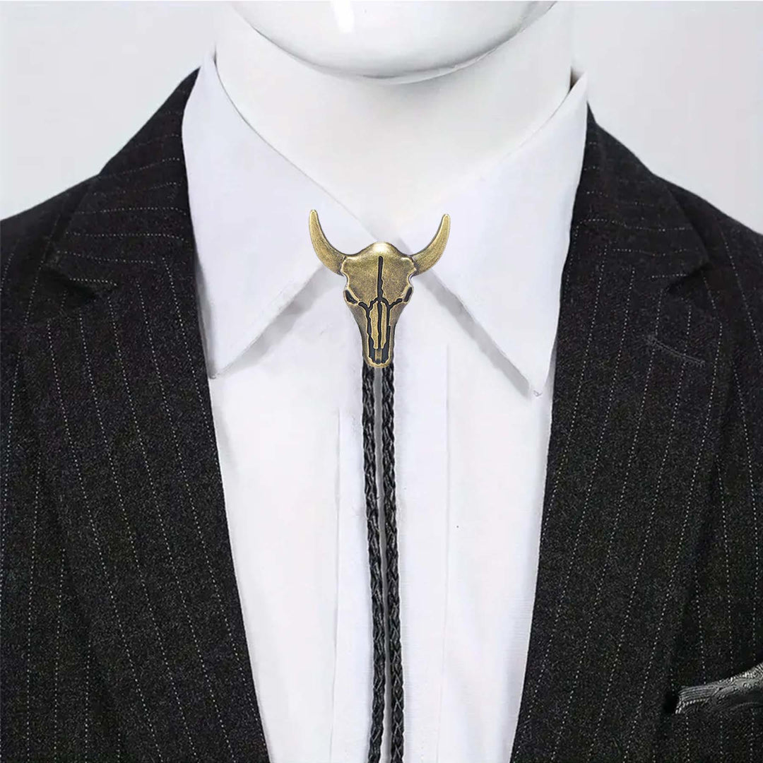 Bolo da cowboy vintage con teschio di toro in bronzo - image 0