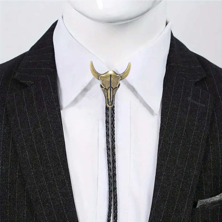 Bolo da cowboy vintage con teschio di toro in bronzo - image 0