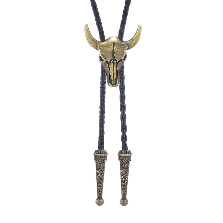 Bolo da cowboy vintage con teschio di toro in bronzo - Bronzo - image 3