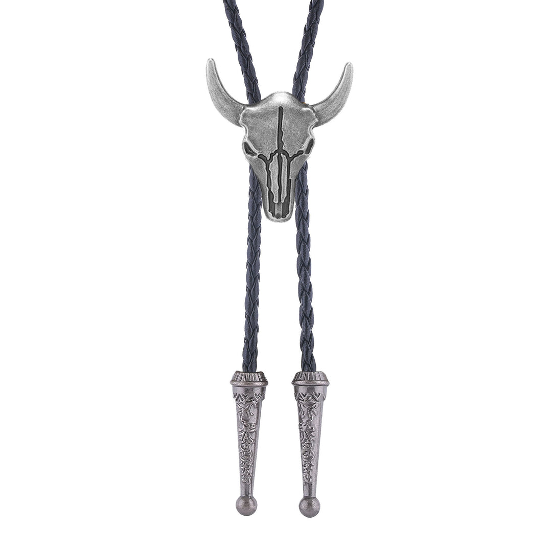 Bolo da cowboy vintage con teschio di toro in bronzo - Argento - image 7